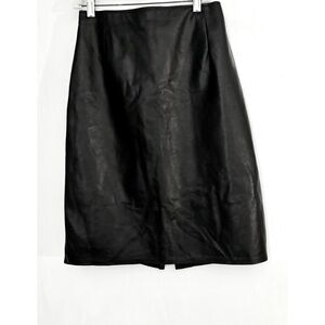 Vintage Midi Y2K Chic Black Leather Pencil Skirt Firenze Santa Barbara - Size 6